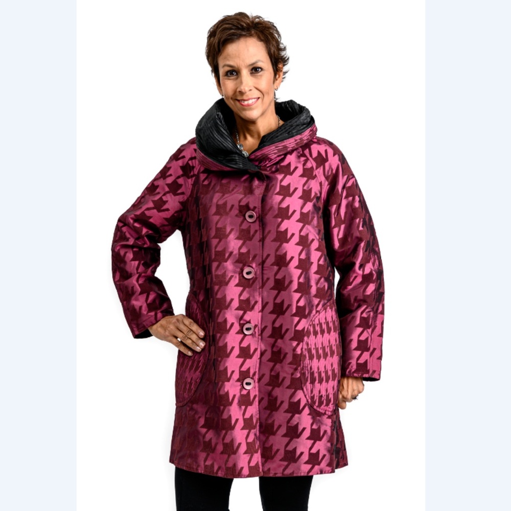 UBU Reversible Magenta Houndstooth Raincoat